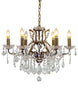 6 branch large shallow crystal glass chandelier with antique bronze frame.