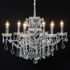 Lindy. 6 branch large shallow crystal glass chandelier with chrome frame.
