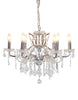 6 branch large shallow crystal glass chandelier with chrome frame.
