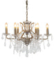 Loretta. 6 branch large shallow crystal glass chandelier with antique gold frame.