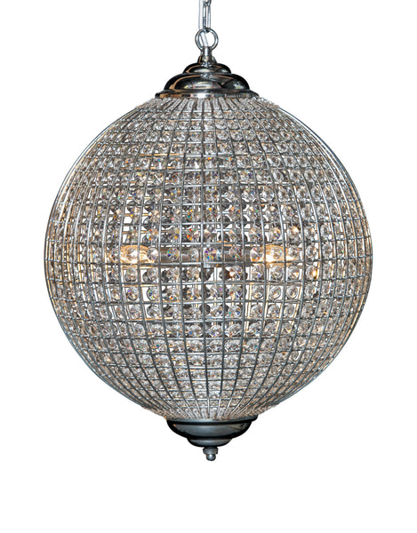 Large chrome globe ceiling chandelier.