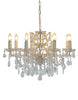 8 branch large shallow crystal glass chandelier with antique white frame.