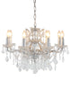 8 branch large shallow crystal glass salon chandelier with antique silver frame.