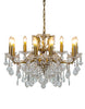 8 branch large shallow crystal glass salon chandelier with antique gold frame.