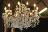 Ladonna. 12 branch large shallow crystal glass chandelier with antique bronze frame