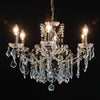 Ladonna. 6 branch large shallow crystal glass chandelier with antique bronze frame.