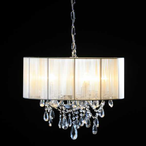 Lane: Chrome 5 Branch Chandelier With White Shade.