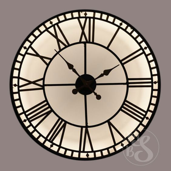 Large Black and Gold Back Lit Glass "Westminster" salon Wall Clock