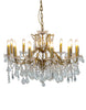 12 branch large shallow crystal glass salon chandelier with antique gold frame.