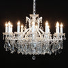 Lucretia. 12 branch large shallow crystal glass chandelier with antique crackle white frame.