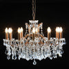 Loretta. 12 branch large shallow crystal glass chandelier with antique gold frame.